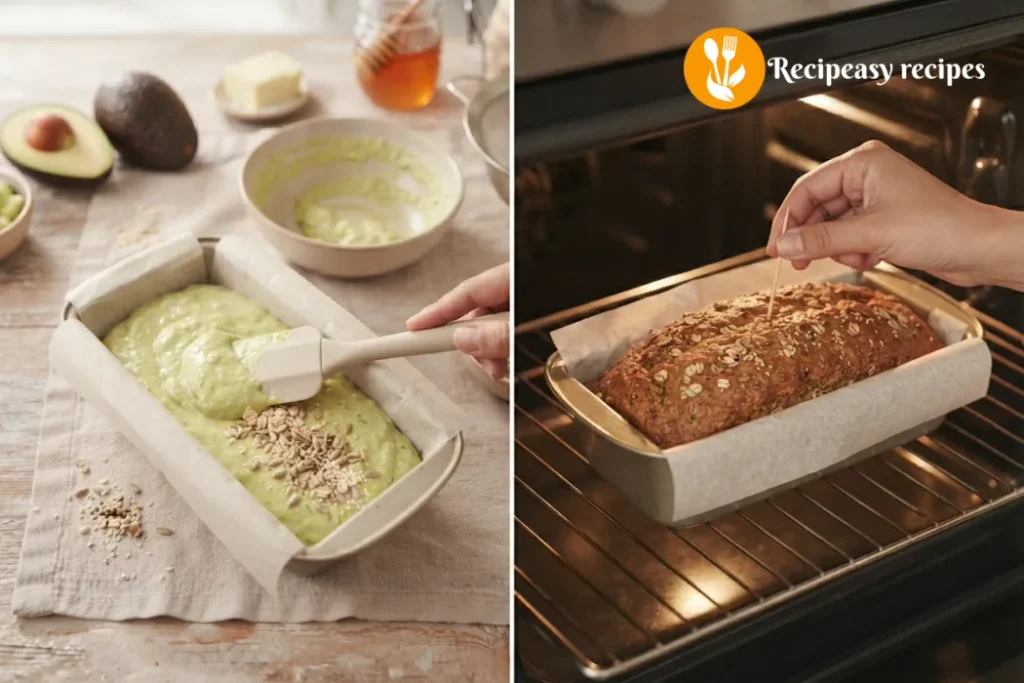 Healthy avocado bread baking in the oven until golden brown