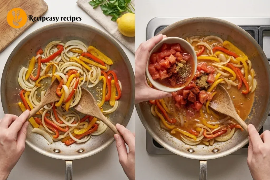 Cook the Vegetables & Add Tomatoes and Seasonings