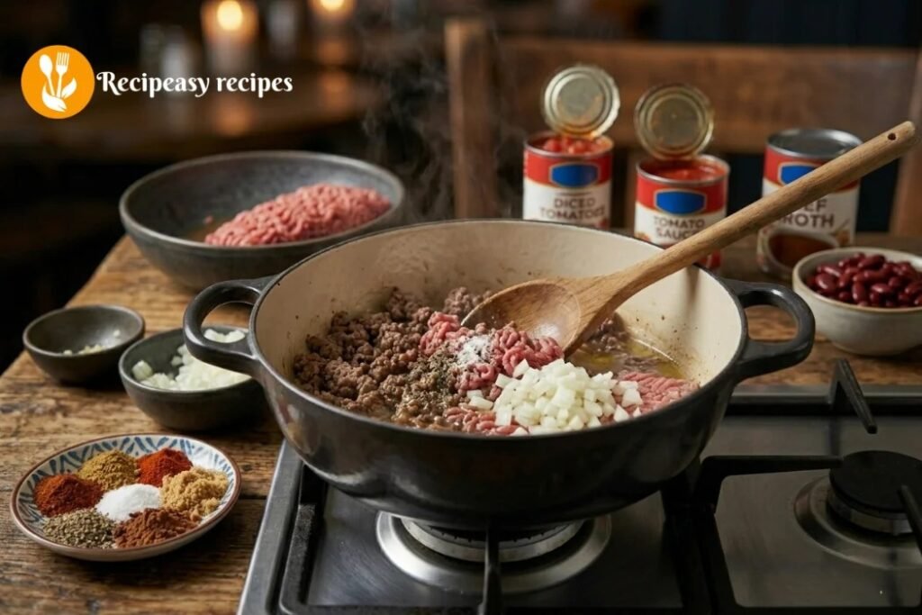 Chilli Cheese Fries Recipe Step 1 — Cook the Chilli