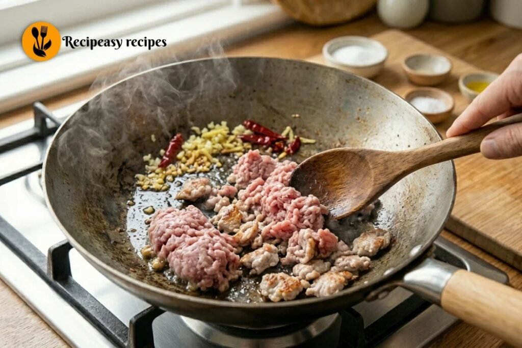 Cook the pork and aromatics