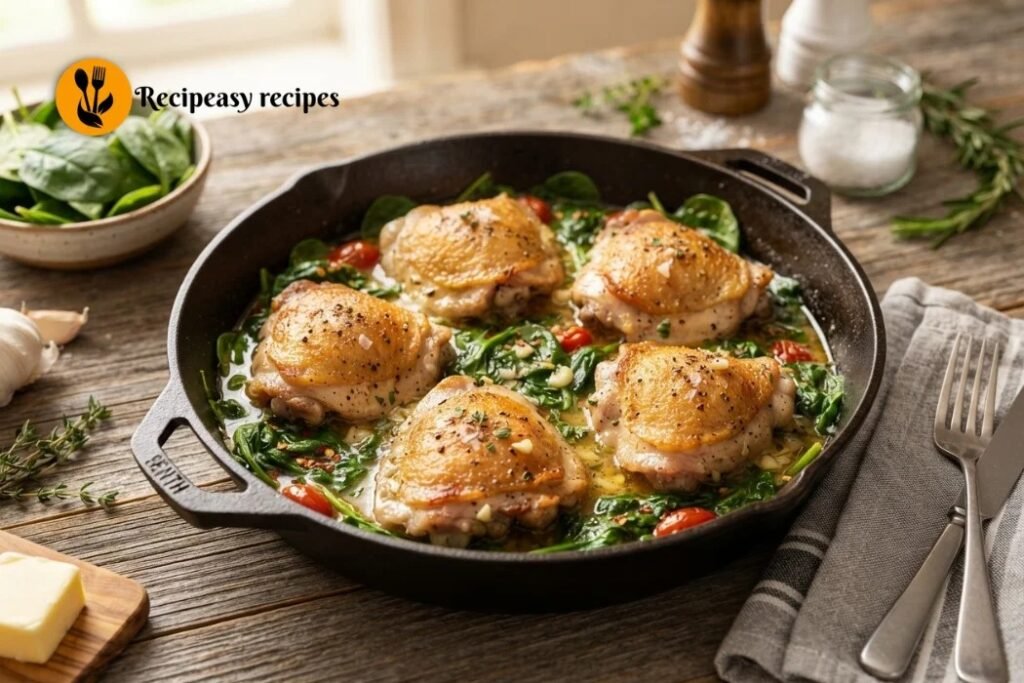 Garlic Butter Chicken Thighs with Spinach