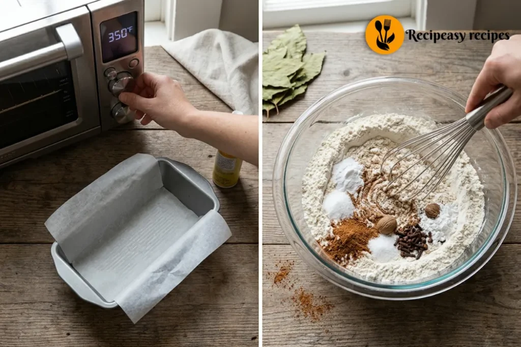 Mixing dry ingredients for homemade pumpkin bread