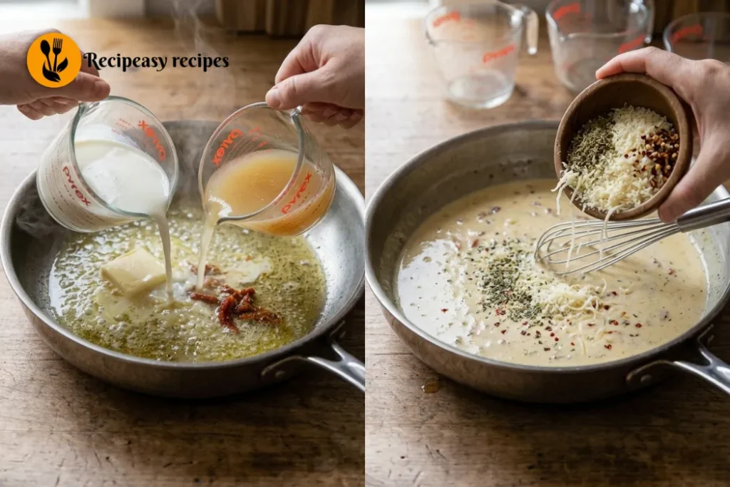 Creamy Parmesan sauce for Tuscan shrimp and scallops