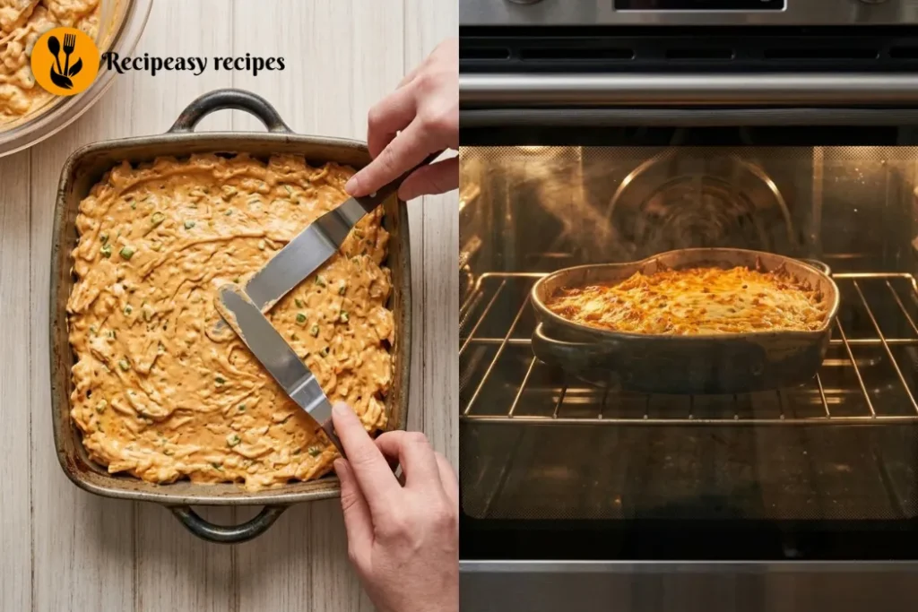 adding shredded chicken and folding in cheese