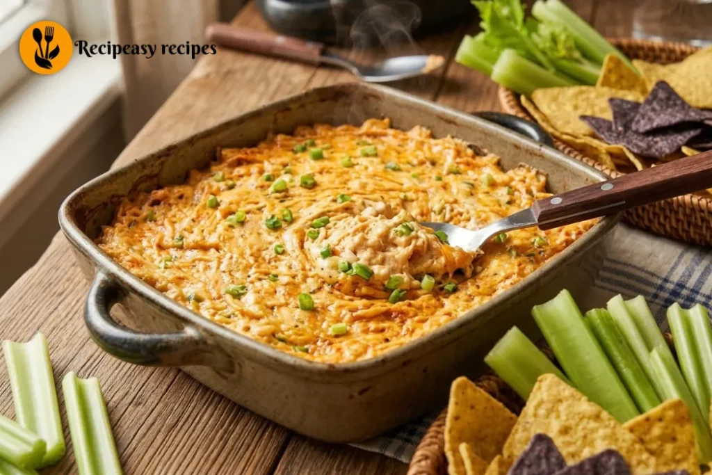 buffalo chicken dip garnished with green onions