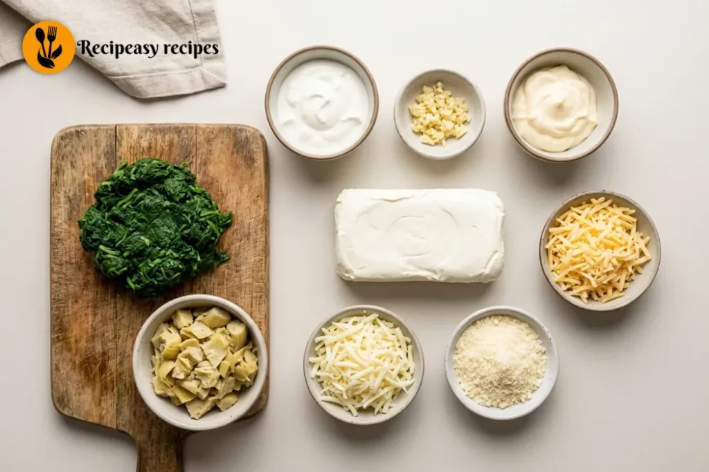 ingredients for spinach artichoke dip recipe