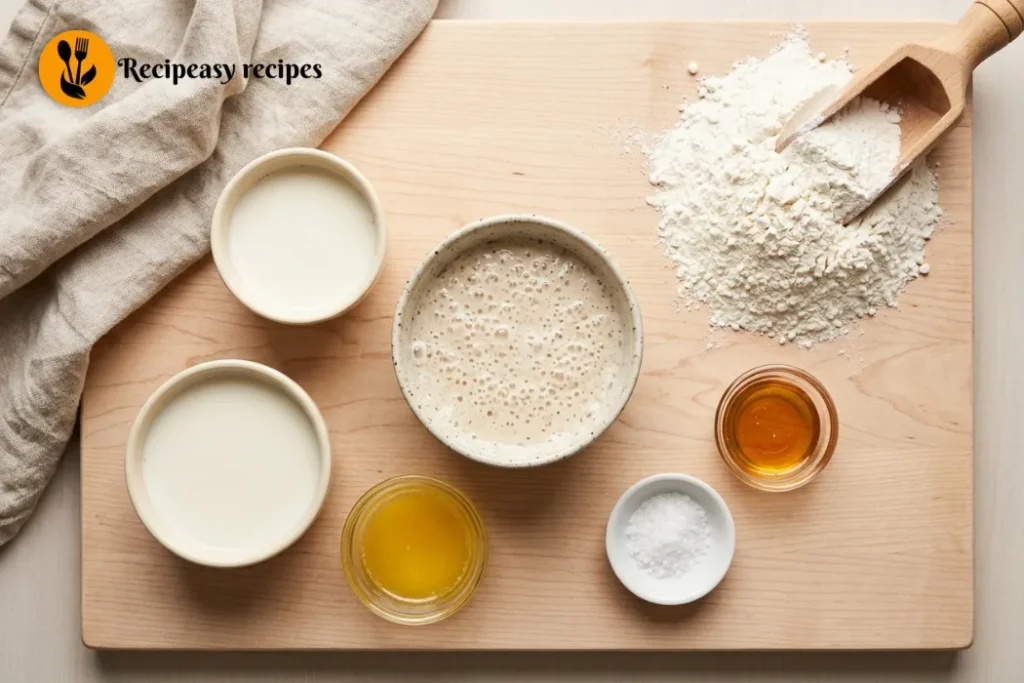 ingredients for soft sourdough sandwich bread recipe