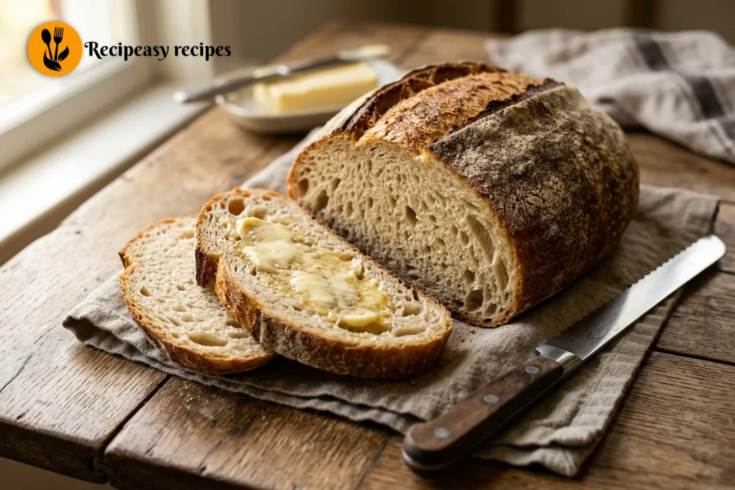 sliced soft sourdough sandwich bread with butter