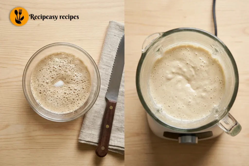 activating yeast and blending cottage cheese egg whites