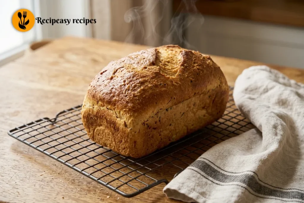 high-protein cottage cheese bread cooling on wire rack