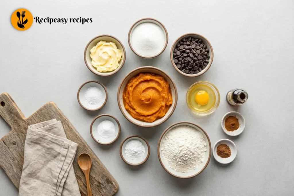ingredients for soft pumpkin chocolate chip cookies
