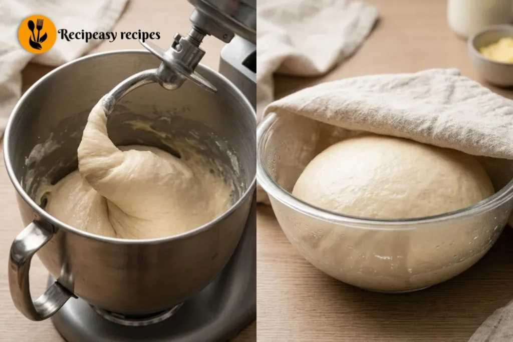 kneading shokupan dough and first rise