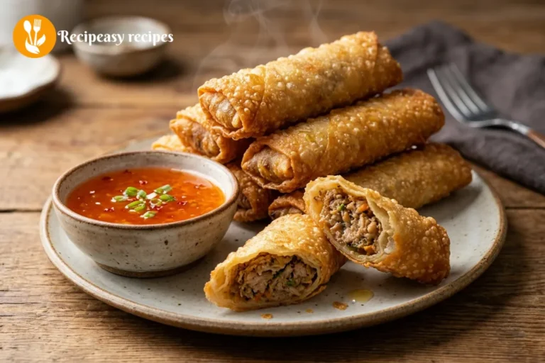 crispy lumpia shanghai spring rolls with dipping sauce