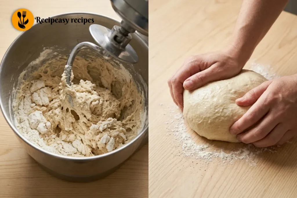 mixing and kneading cottage cheese bread dough