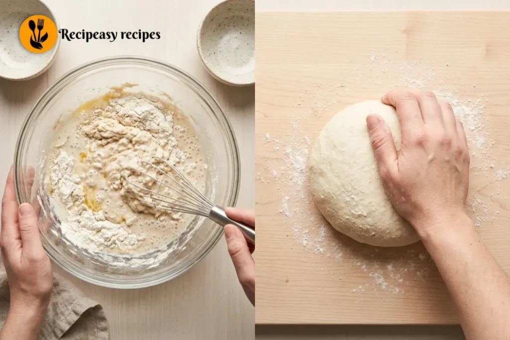 mixing and kneading sourdough sandwich bread dough