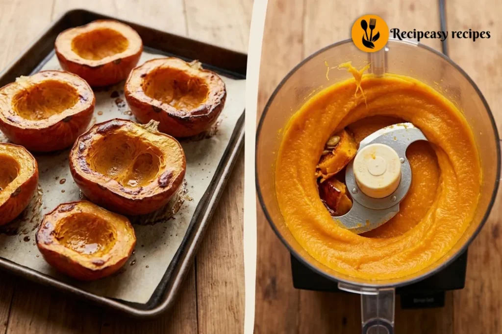 roasting and pureeing fresh pumpkin for pie filling