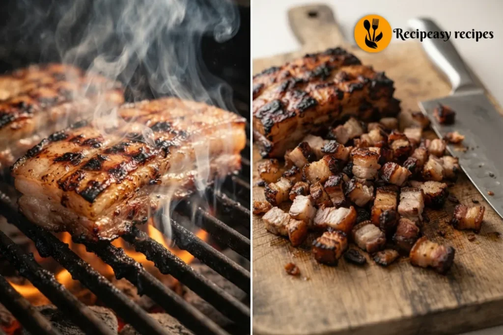 grilled charred pork belly for sisig