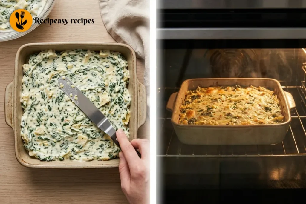 spreading dip into baking dish and baking until golden