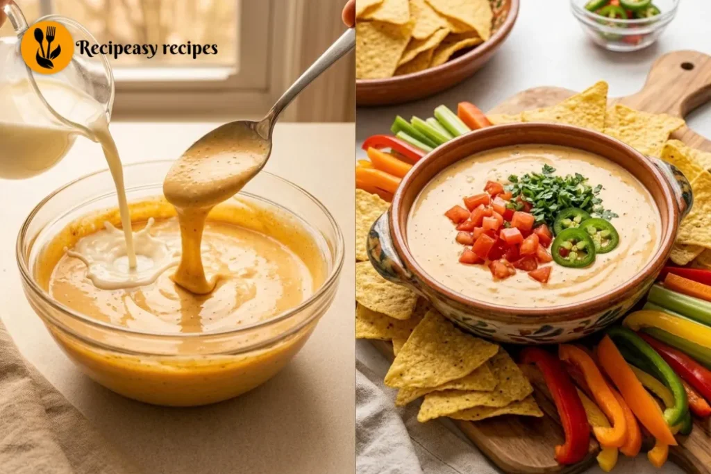 adjusting queso thickness and serving with toppings