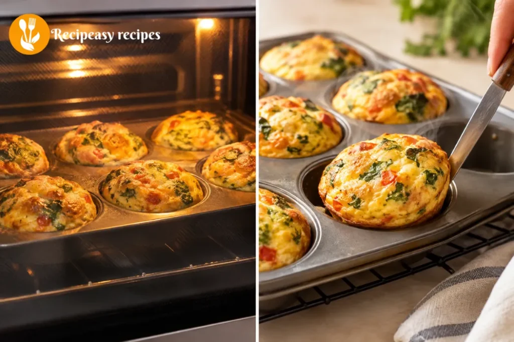 baking and removing cottage cheese egg muffins from tin