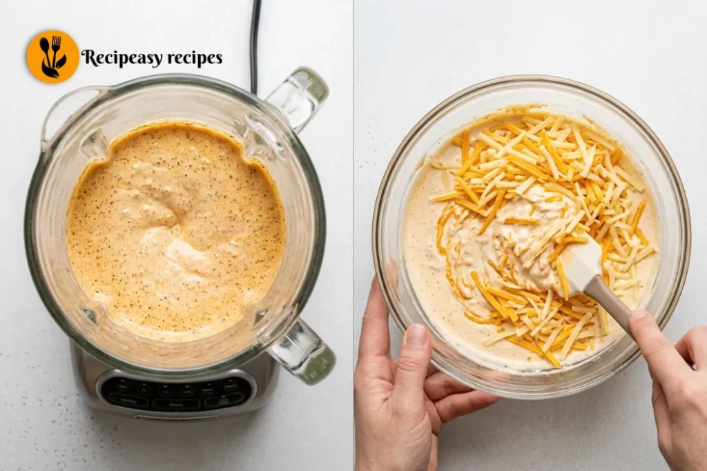 blending cottage cheese and stirring in shredded cheese