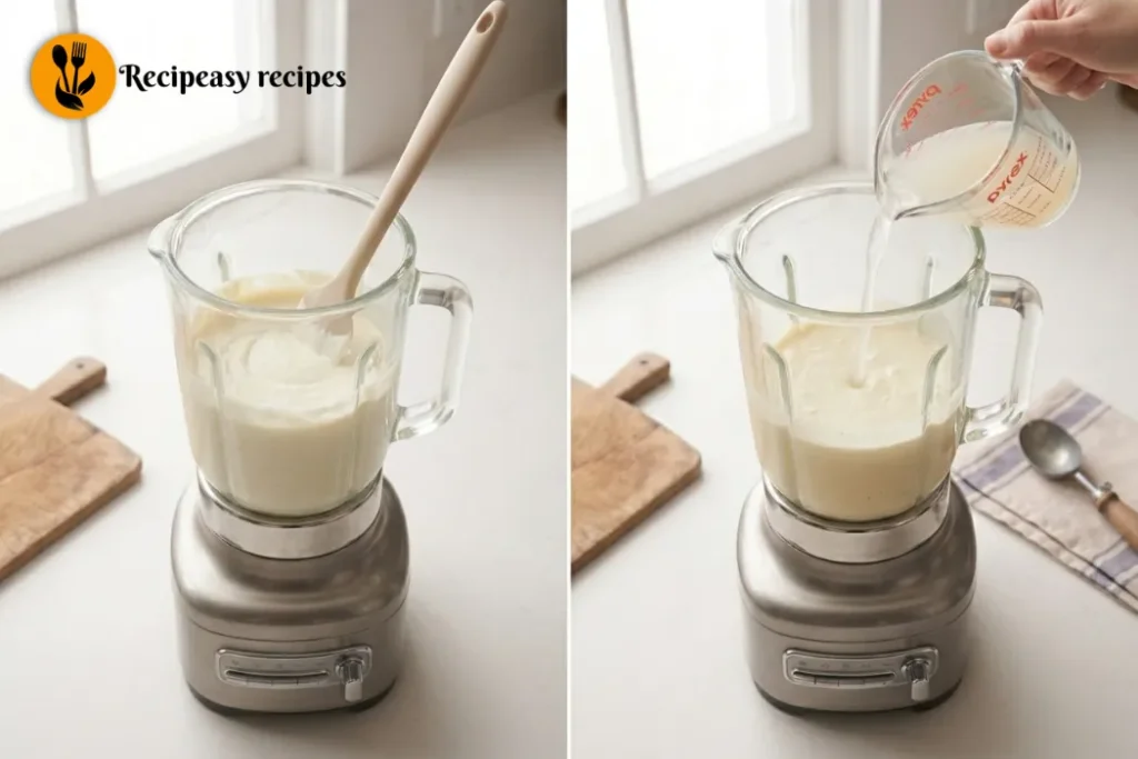 blending cottage cheese sauce smooth and thinning with pasta water