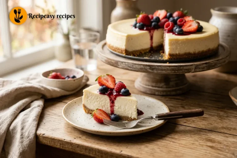 slice of cottage cheese cheesecake with fresh berries
