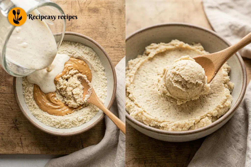 combining and checking texture of cottage cheese cookie dough