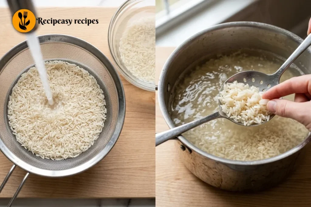 rinsing and parboiling basmati rice for tahdig