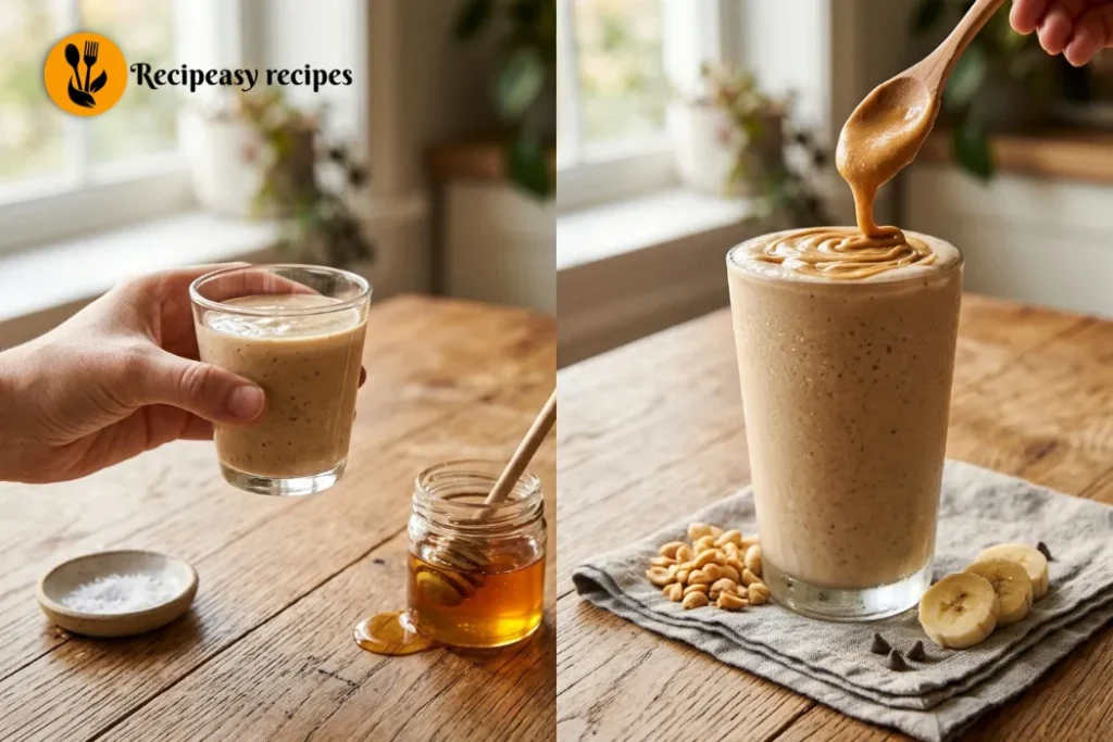 tasting and serving peanut butter protein shake