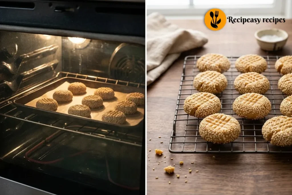 baking and cooling tahini cookies