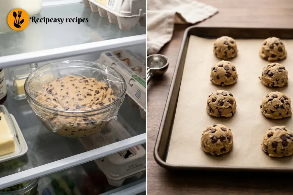chilling cookie dough and scooping onto baking sheet