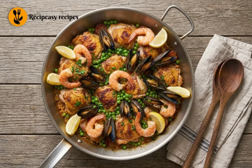 finished paella resting before serving