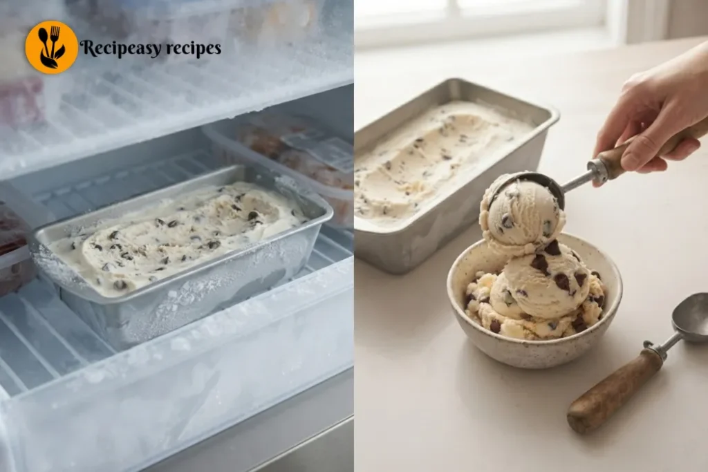 freezing cottage cheese ice cream and scooping to serve