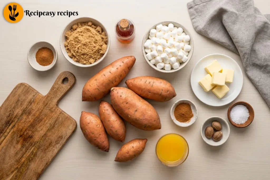 ingredients for candied yams with marshmallows